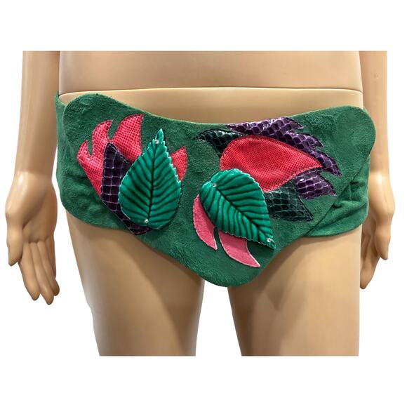 80s Waldorf Creations Green Suede Belt – Super Wide Statement Luxe | M/L - Picture 11 of 14